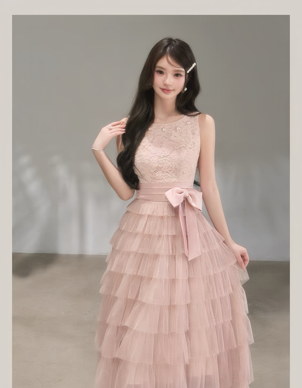 【dress】レースティアードロングワンピース　K0620