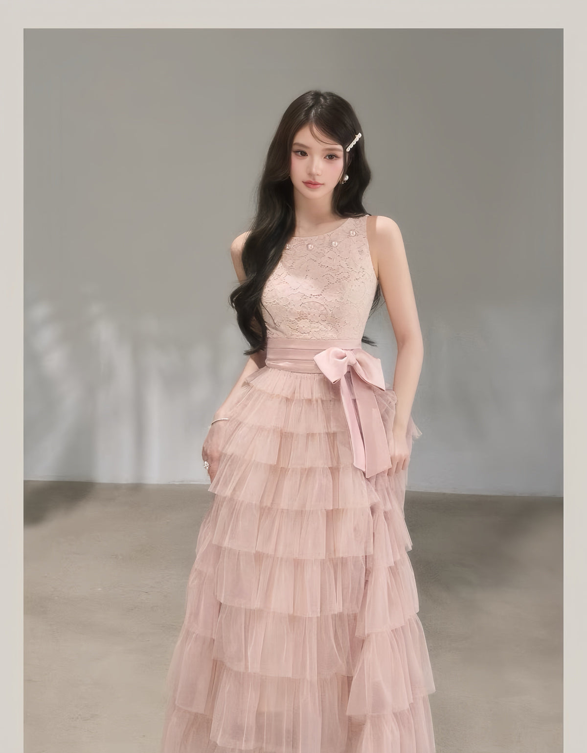 【dress】レースティアードロングワンピース　K0620