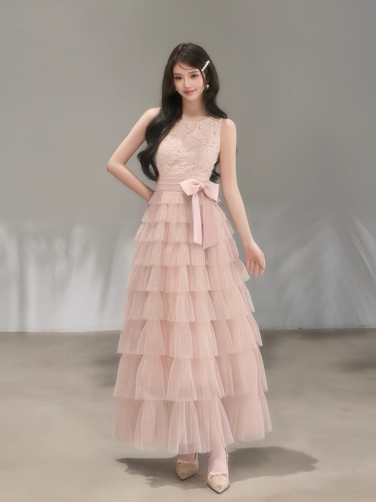 【dress】レースティアードロングワンピース　K0620