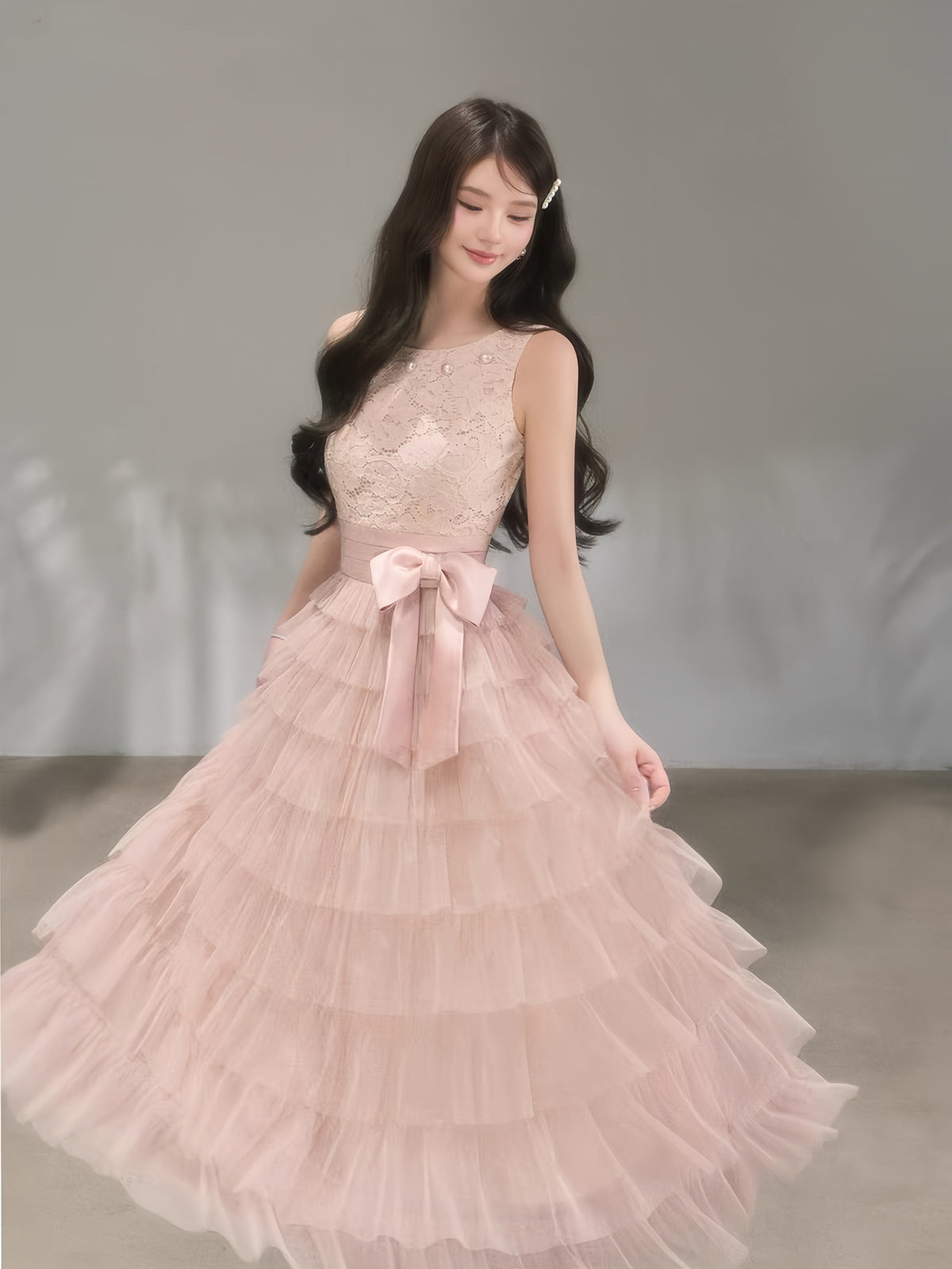 【dress】レースティアードロングワンピース　K0620