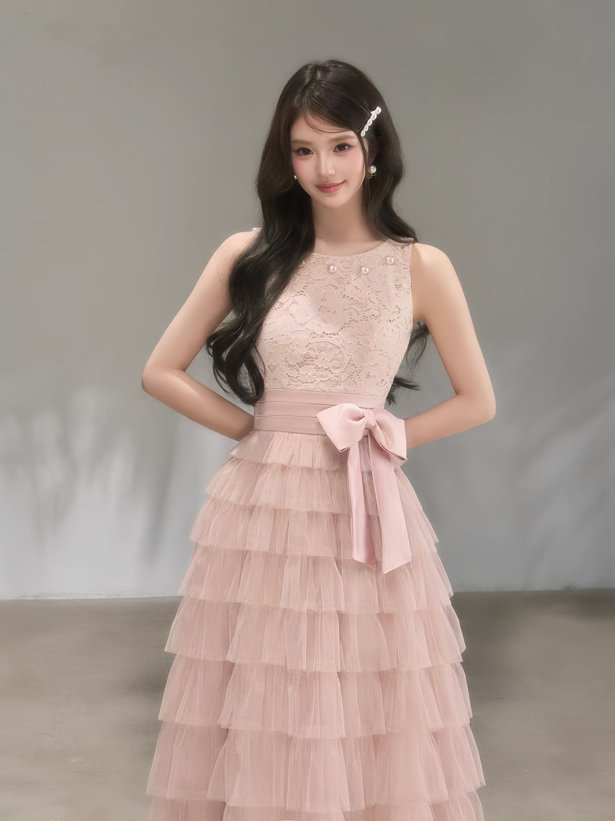 【dress】レースティアードロングワンピース　K0620