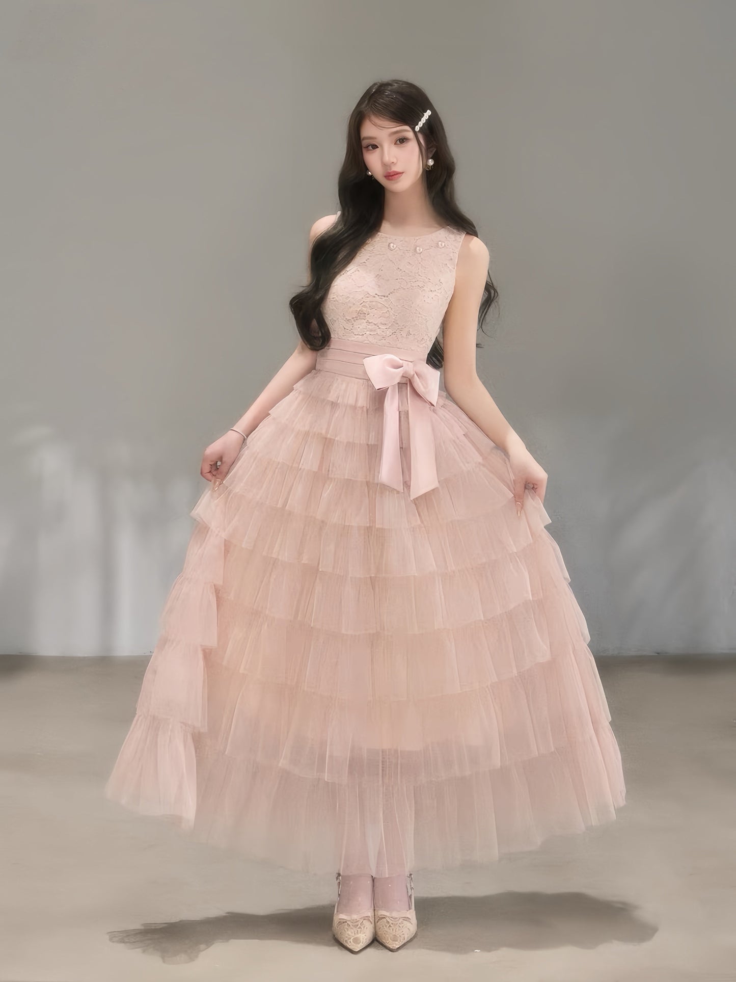 【dress】レースティアードロングワンピース　K0620