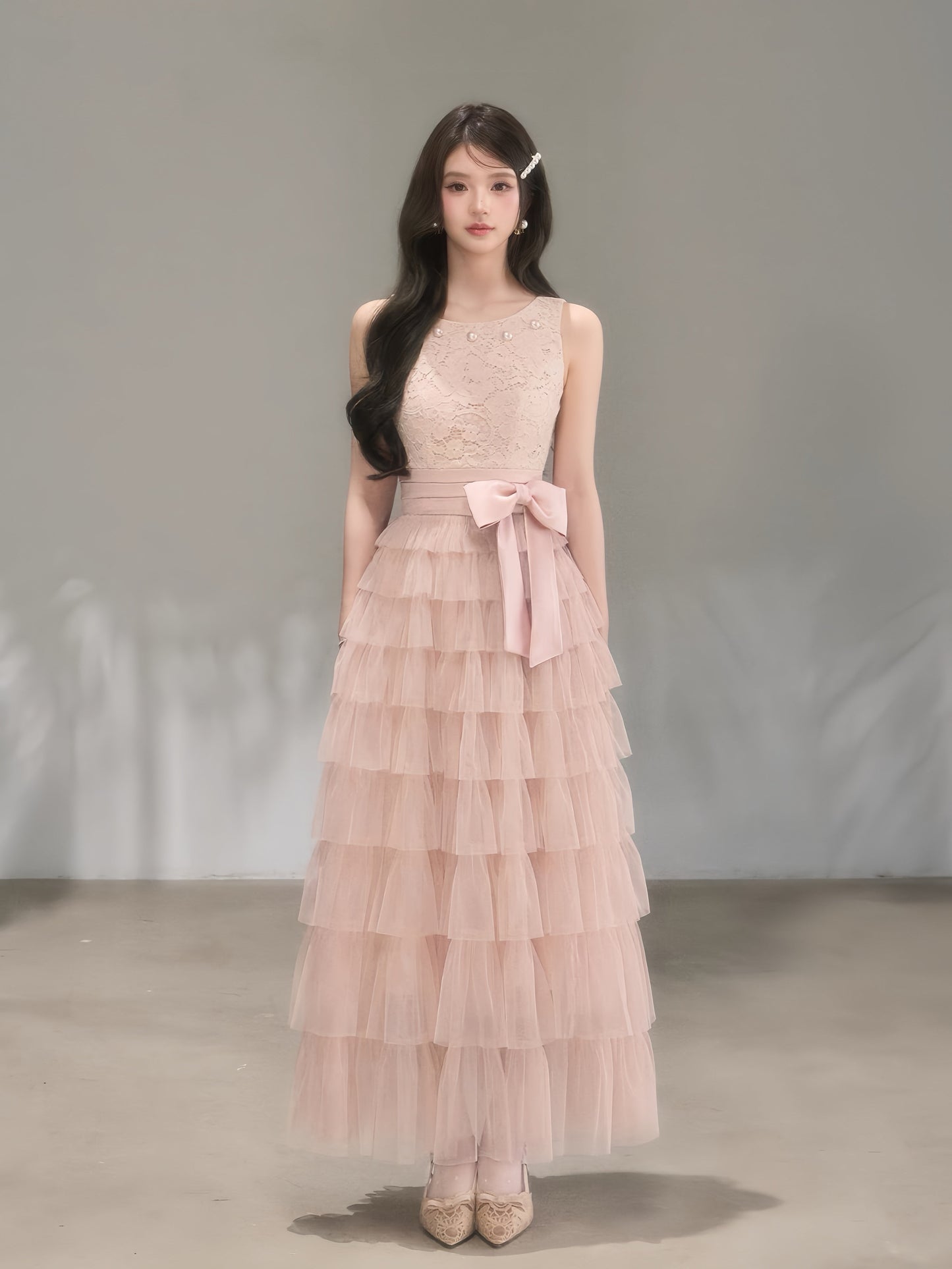 【dress】レースティアードロングワンピース　K0620