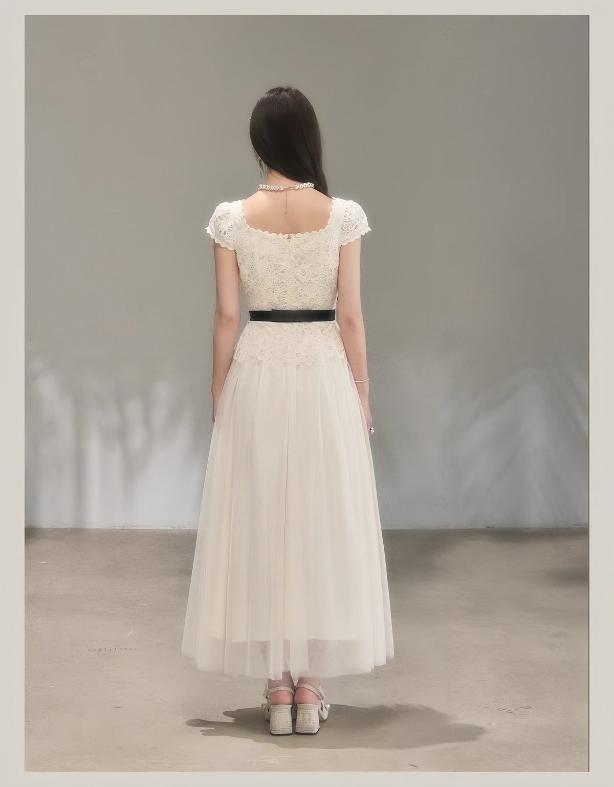 【dress】リボンレースドッキングロングワンピース　K0621