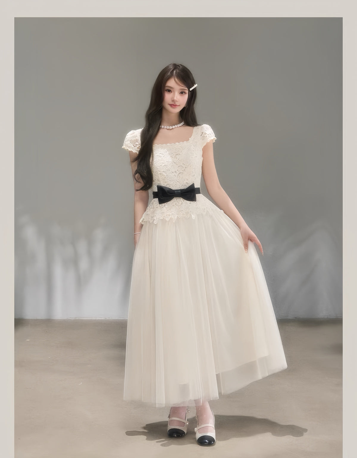 【dress】リボンレースドッキングロングワンピース　K0621