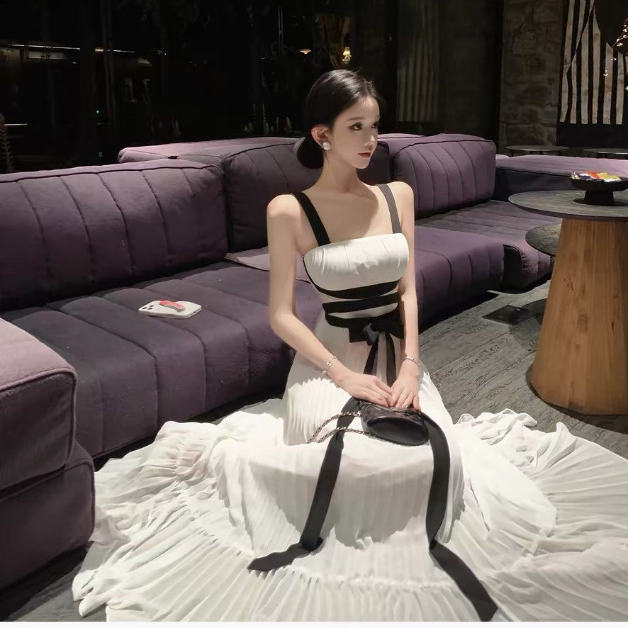 【dress】リボンプリーツロングワンピース　N3712
