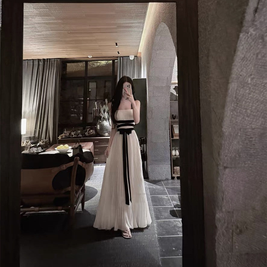 【dress】リボンプリーツロングワンピース　N3712