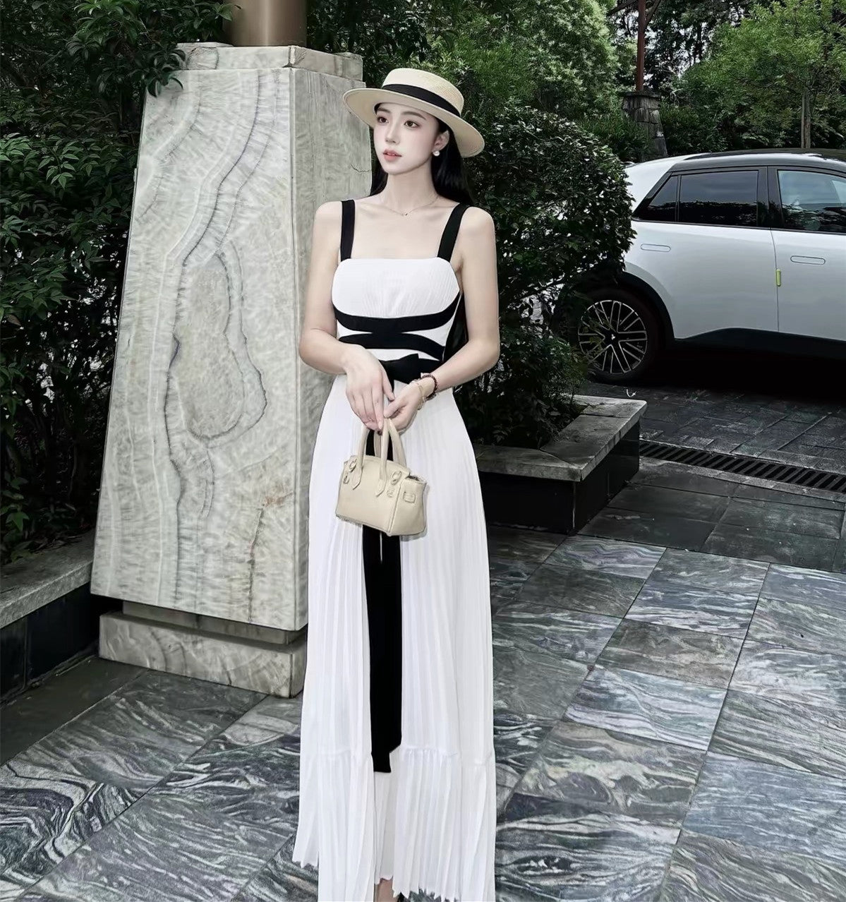 【dress】リボンプリーツロングワンピース　N3712