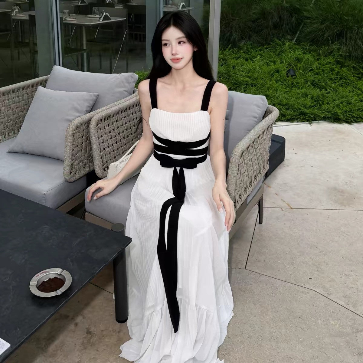 【dress】リボンプリーツロングワンピース　N3712