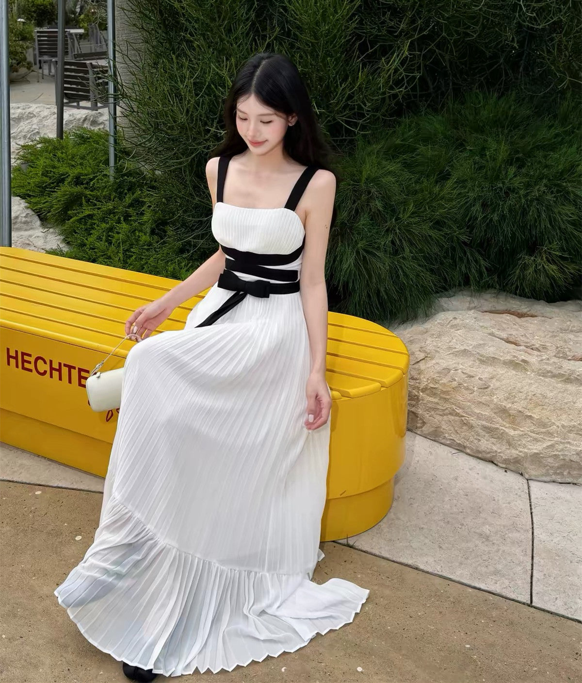 【dress】リボンプリーツロングワンピース　N3712