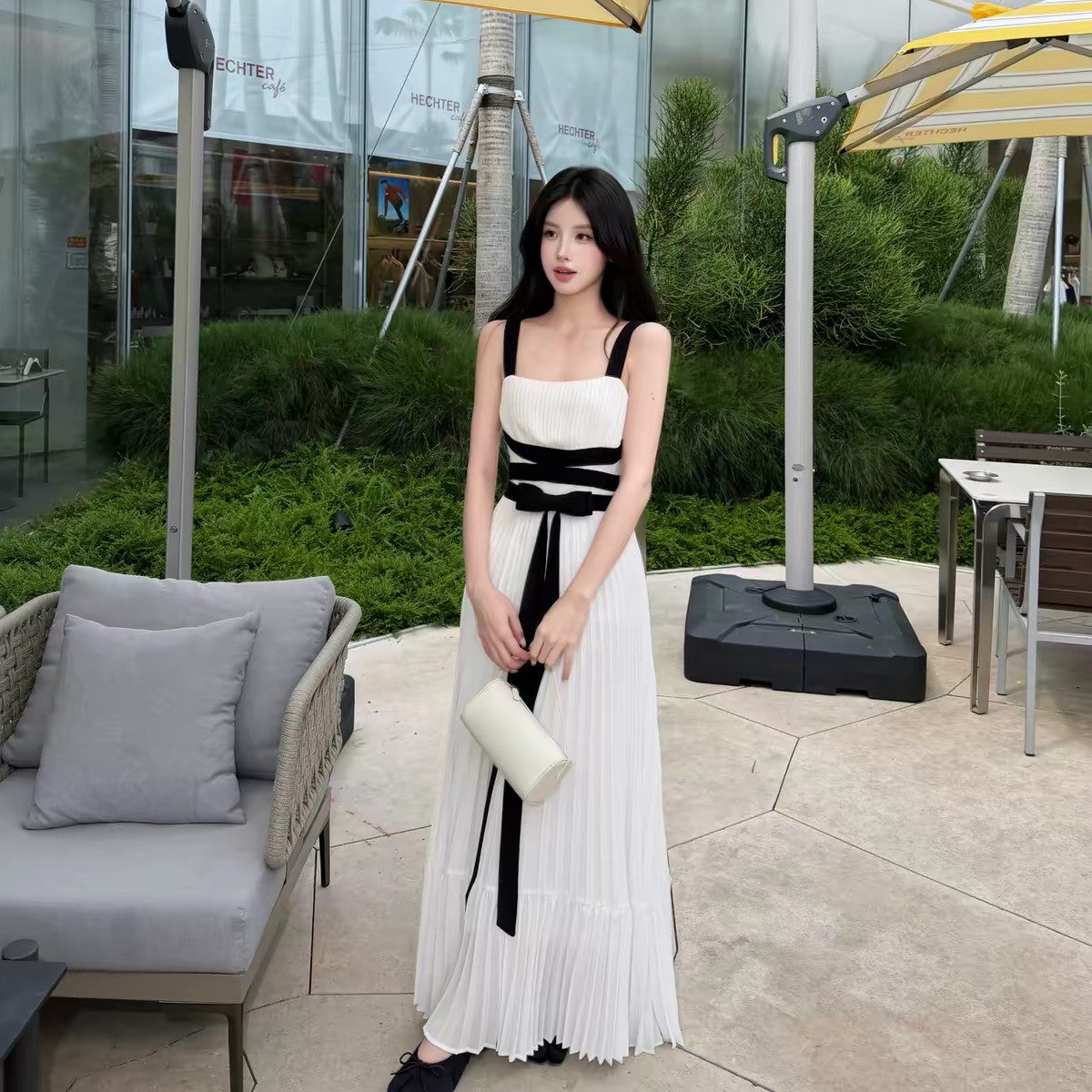 【dress】リボンプリーツロングワンピース　N3712