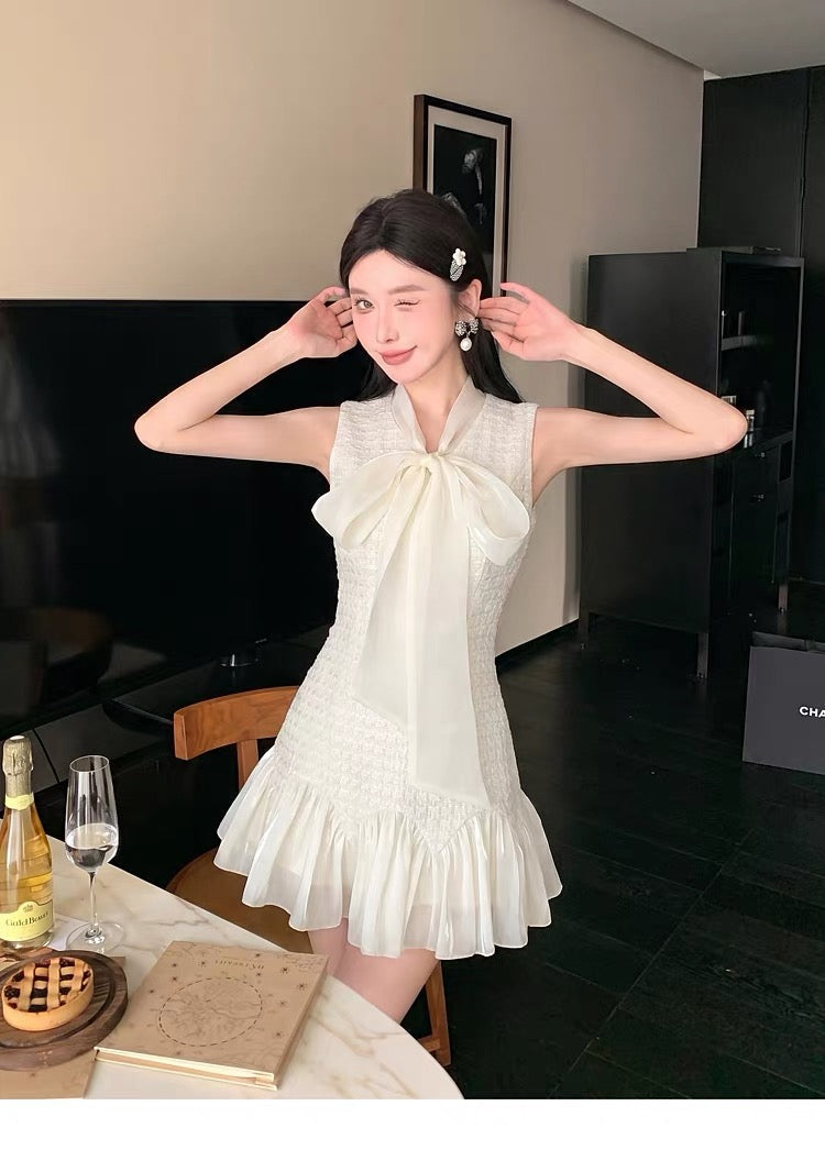 【dress】リボンドッキングツイードミニワンピース　N3716