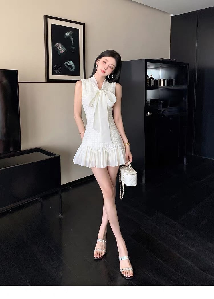 【dress】リボンドッキングツイードミニワンピース　N3716