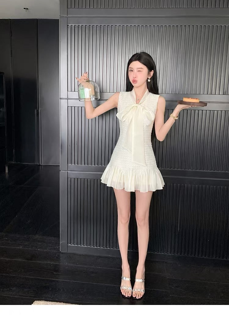 【dress】リボンドッキングツイードミニワンピース　N3716