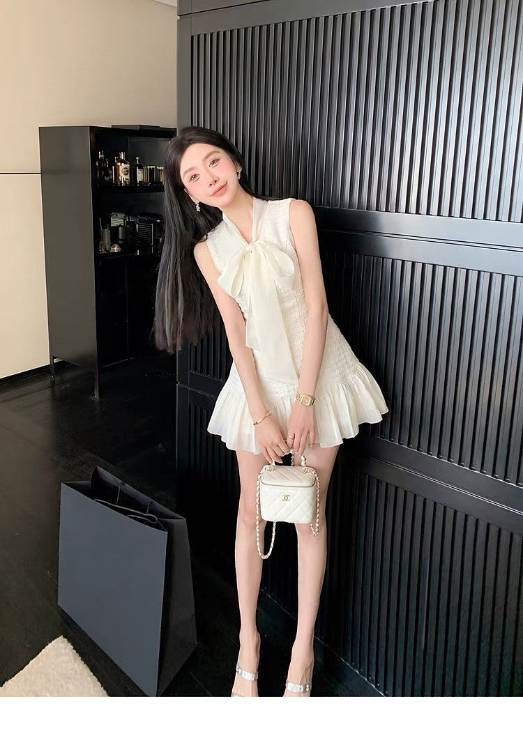 【dress】リボンドッキングツイードミニワンピース　N3716
