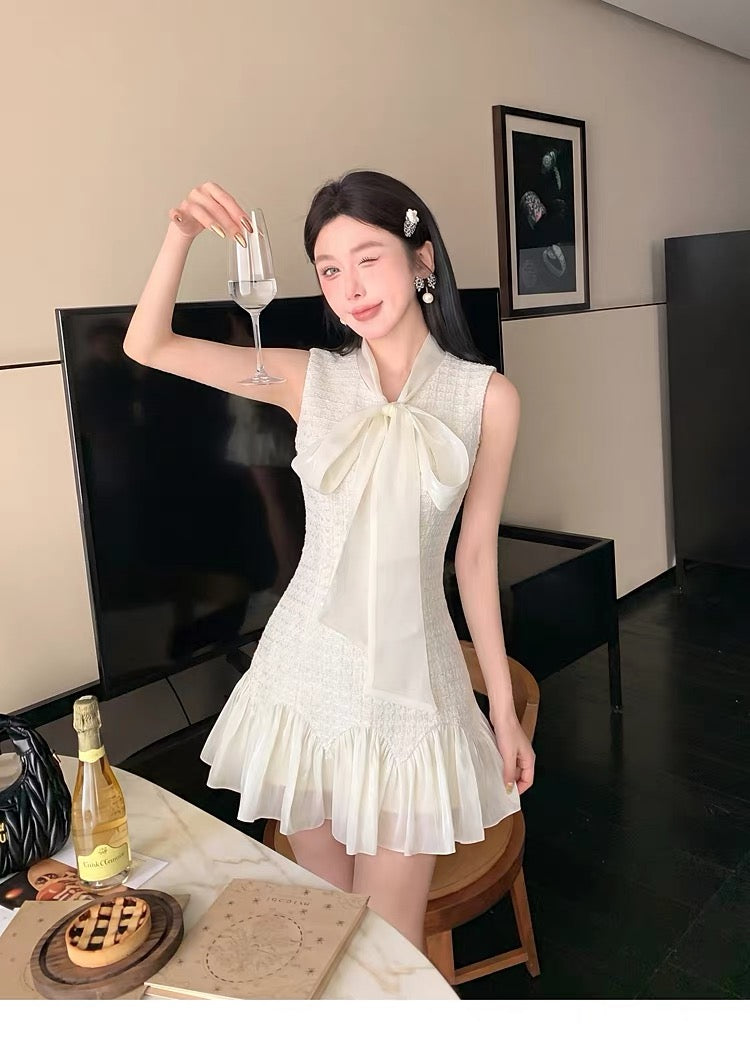 【dress】リボンドッキングツイードミニワンピース　N3716