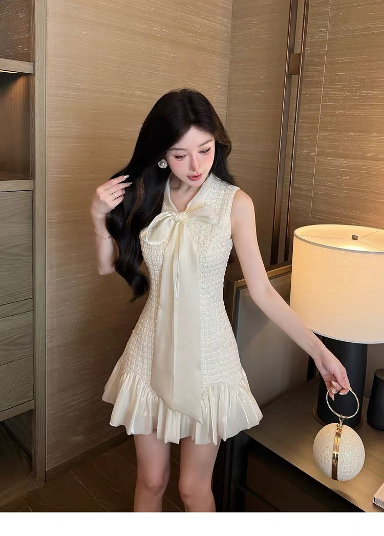 【dress】リボンドッキングツイードミニワンピース　N3716