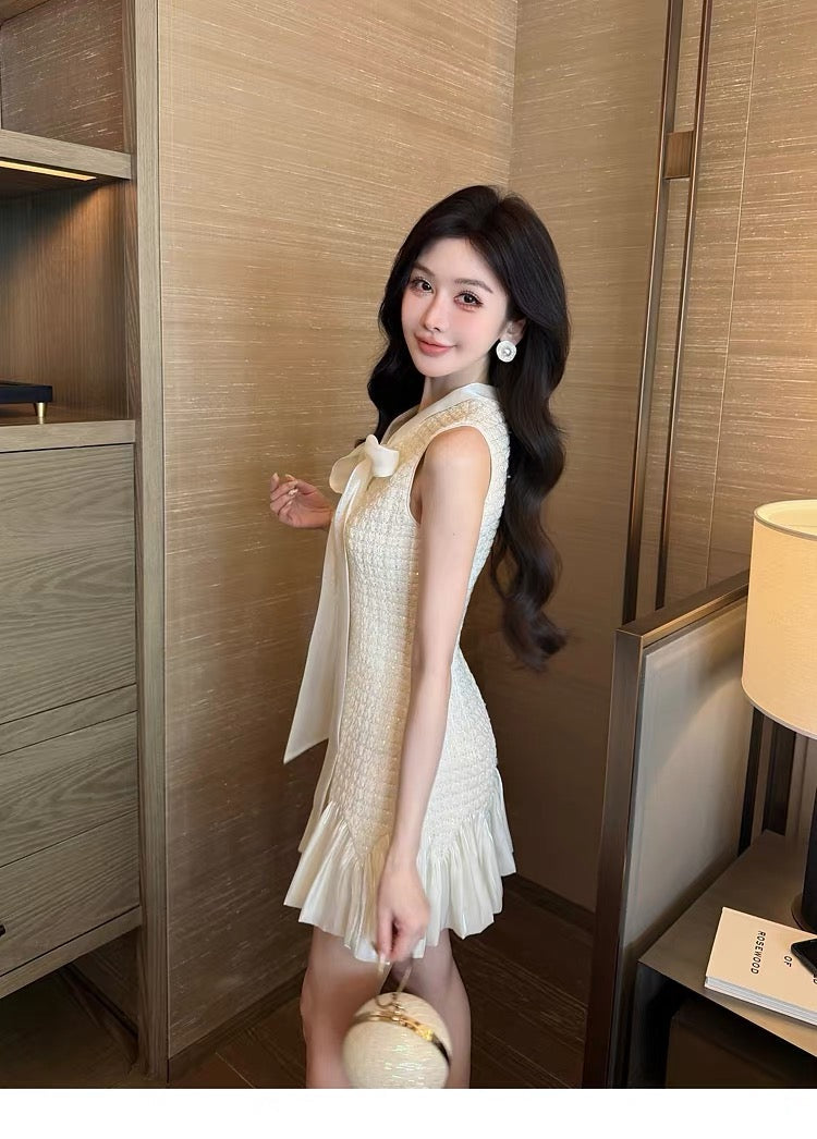 【dress】リボンドッキングツイードミニワンピース　N3716