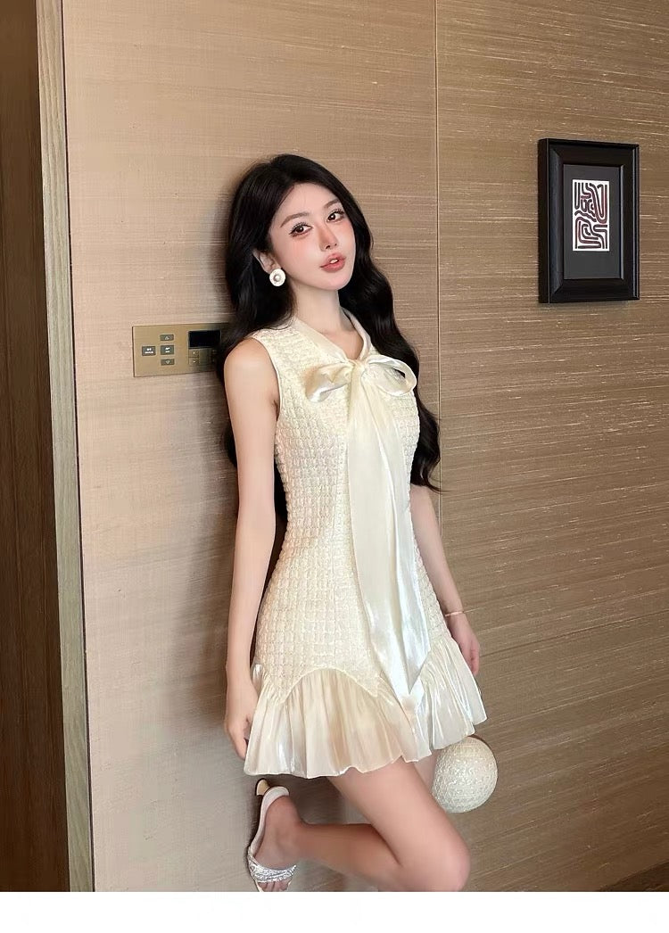 【dress】リボンドッキングツイードミニワンピース　N3716