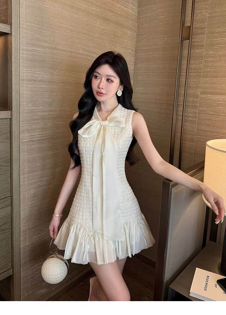 【dress】リボンドッキングツイードミニワンピース　N3716