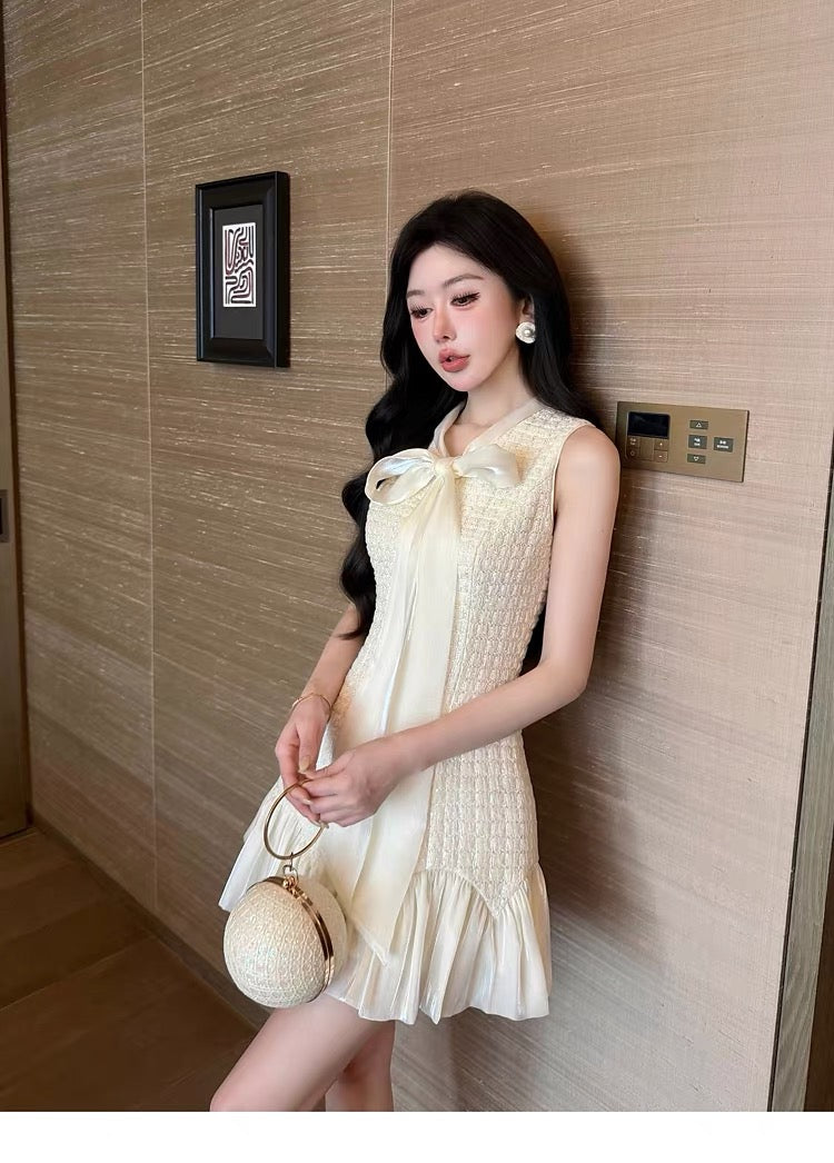 【dress】リボンドッキングツイードミニワンピース　N3716