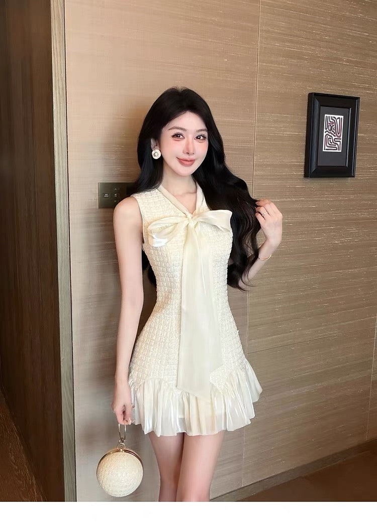 【dress】リボンドッキングツイードミニワンピース　N3716