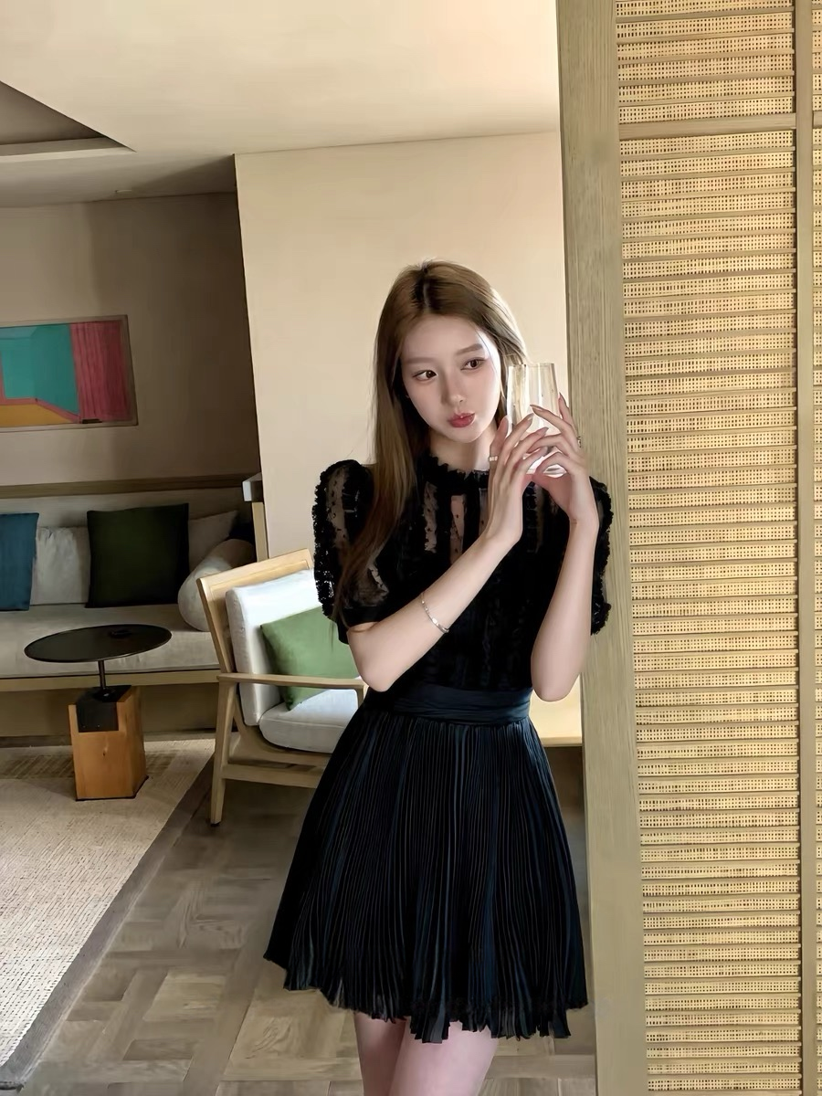 【dress】レースドッキングプリーツミニワンピース  N3717