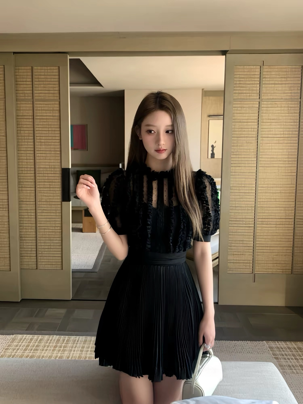 【dress】レースドッキングプリーツミニワンピース  N3717
