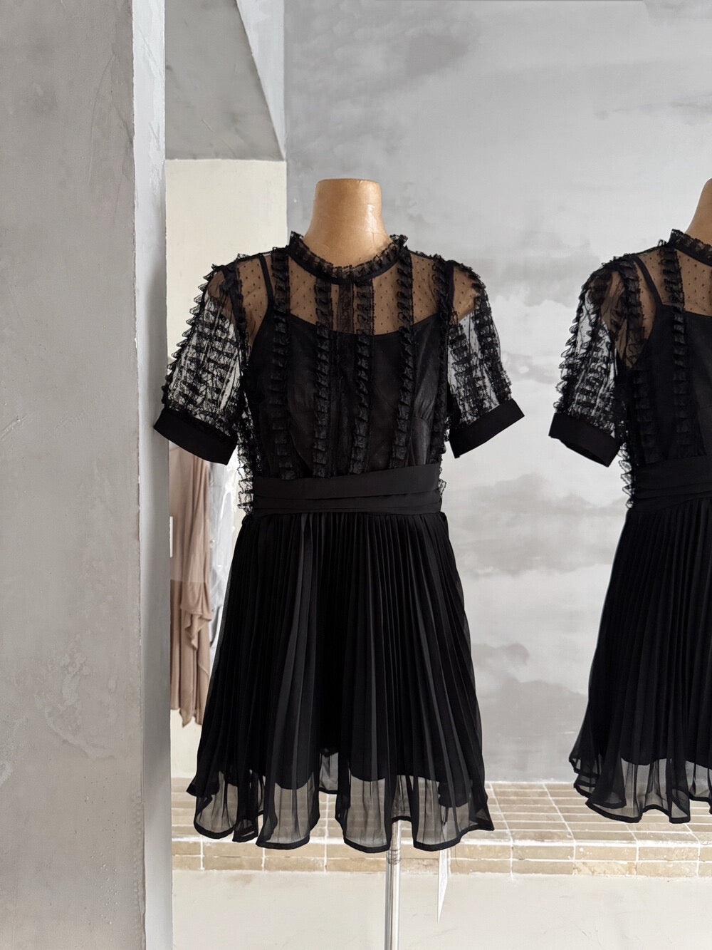 【dress】レースドッキングプリーツミニワンピース  N3717