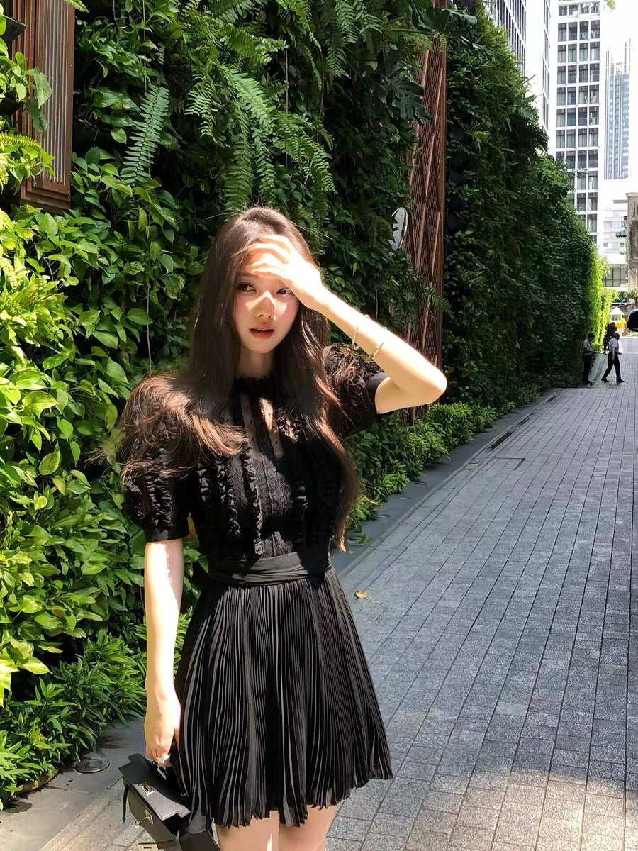 【dress】レースドッキングプリーツミニワンピース  N3717