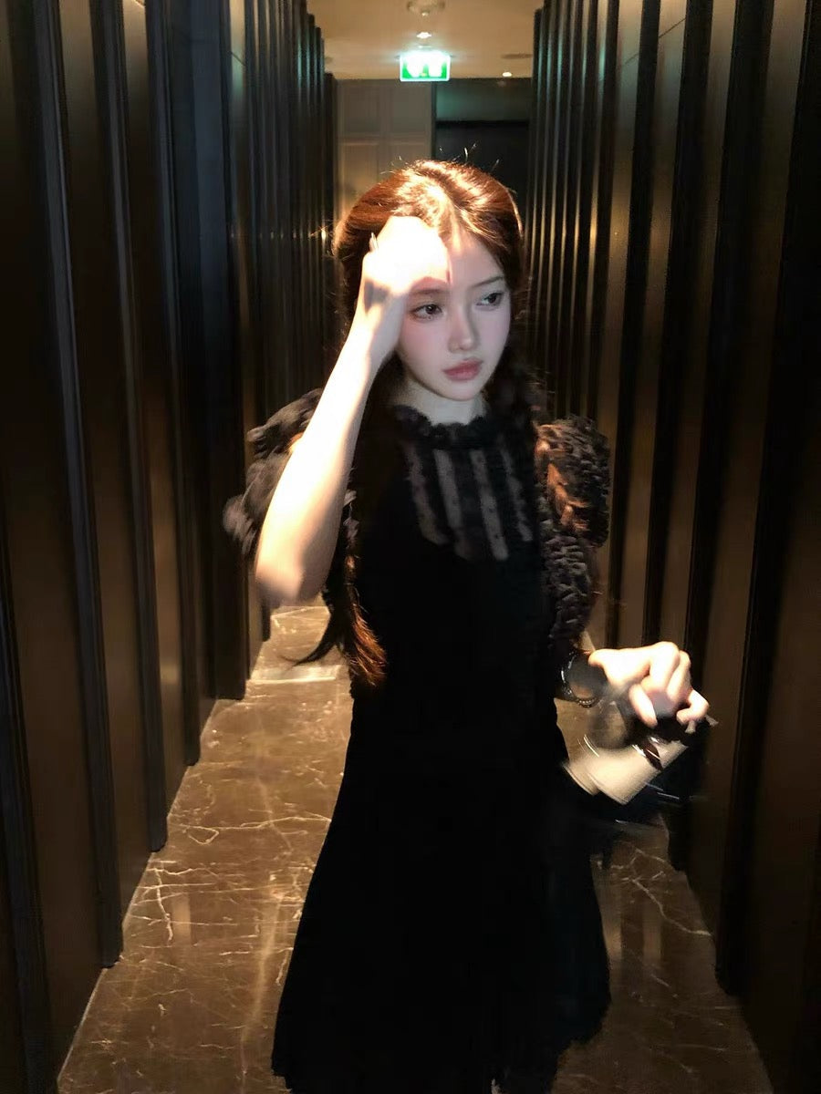 【dress】レースドッキングプリーツミニワンピース  N3717