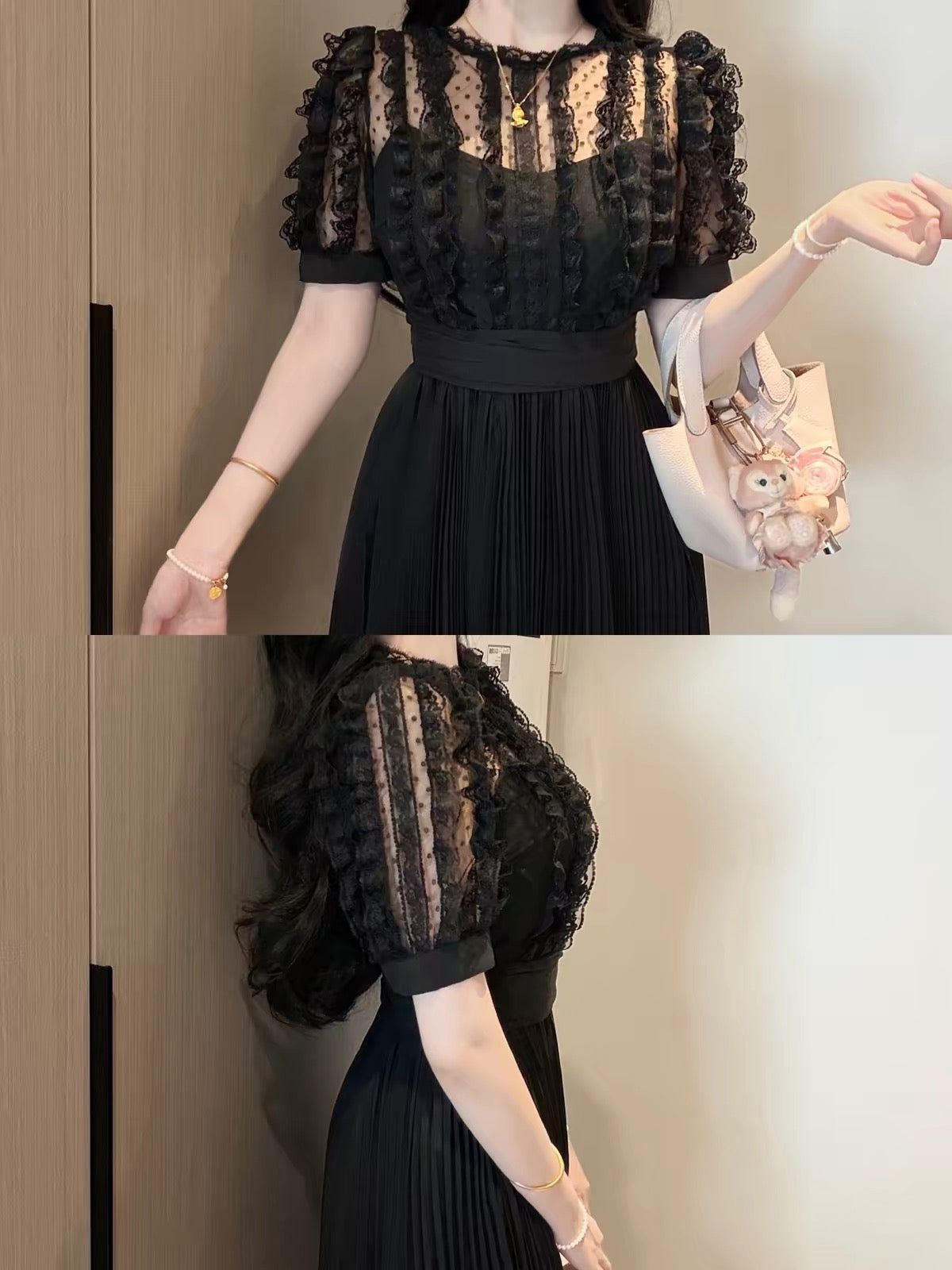 【dress】レースドッキングプリーツミニワンピース  N3717