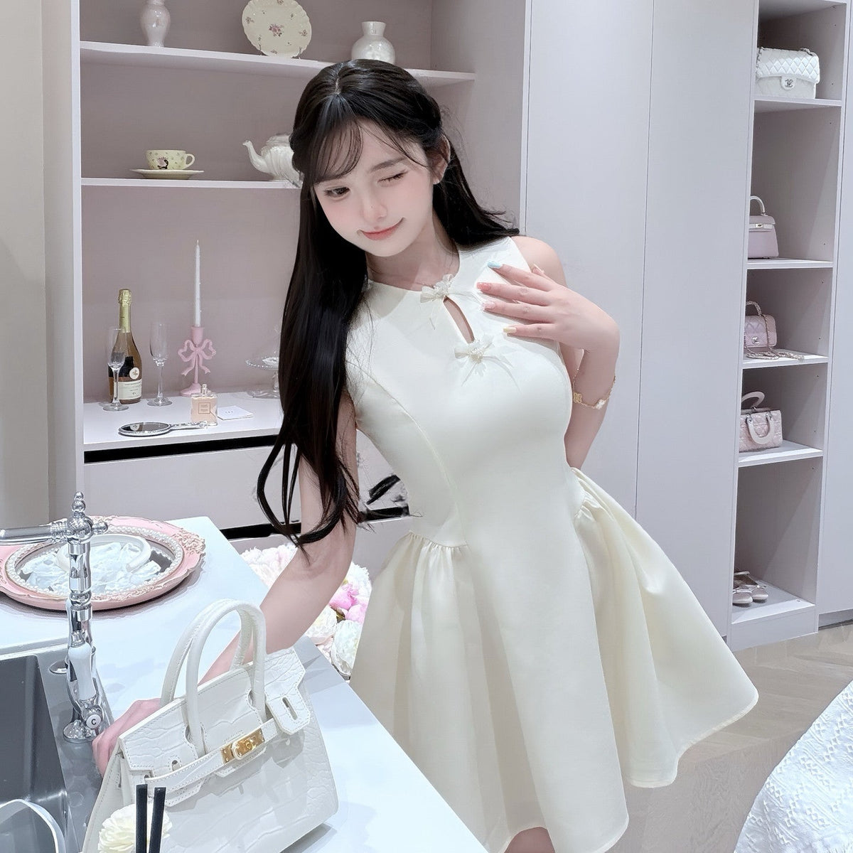 【dress】リボンフレアミニワンピース  N3721