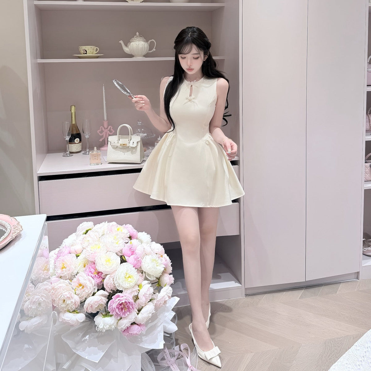 【dress】リボンフレアミニワンピース  N3721