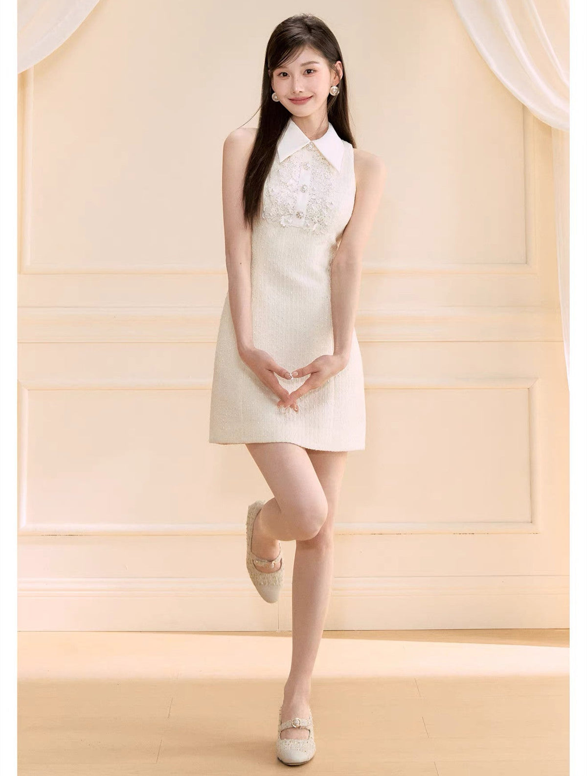 【dress】レースドッキングツイードミニワンピース  N3722