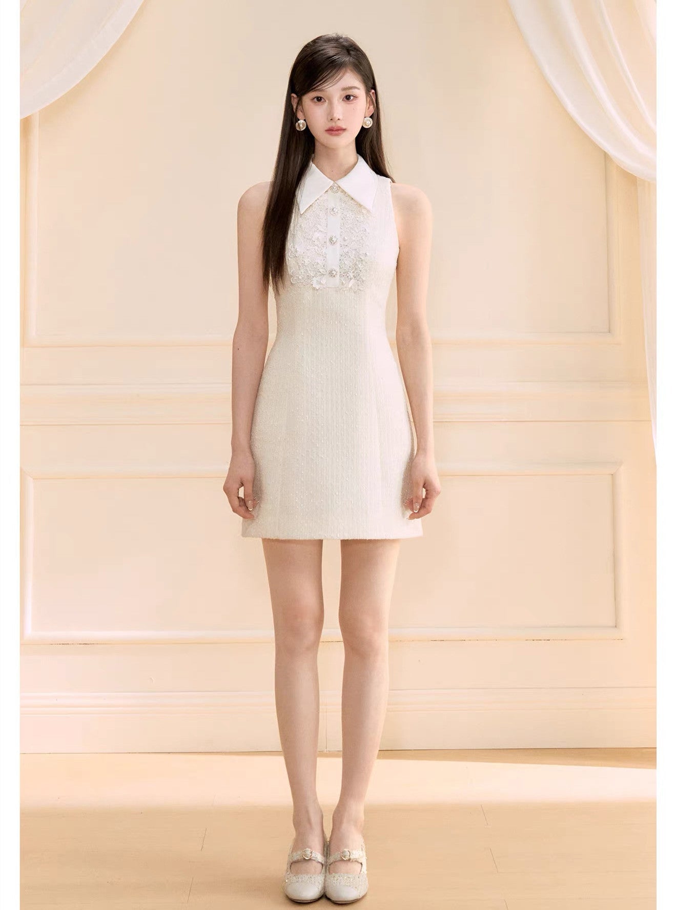 【dress】レースドッキングツイードミニワンピース  N3722
