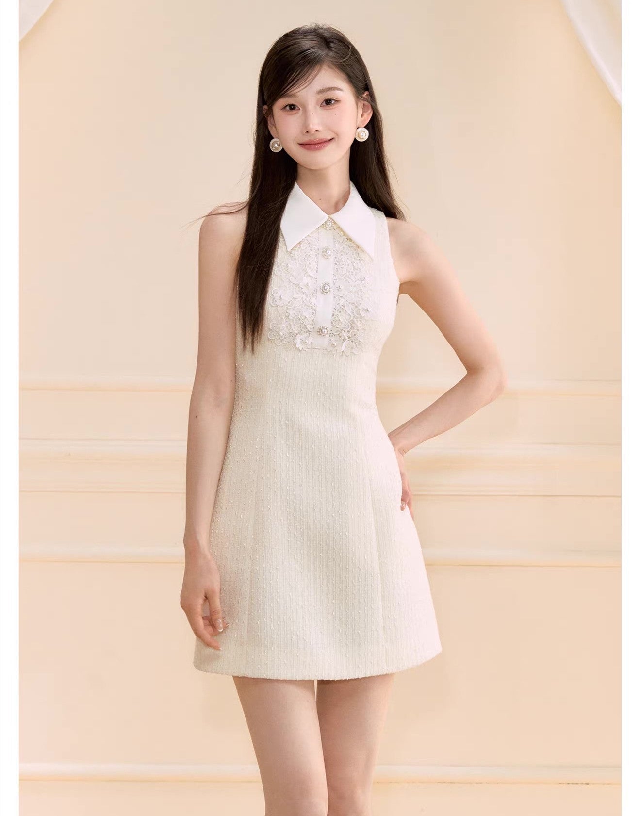 【dress】レースドッキングツイードミニワンピース  N3722