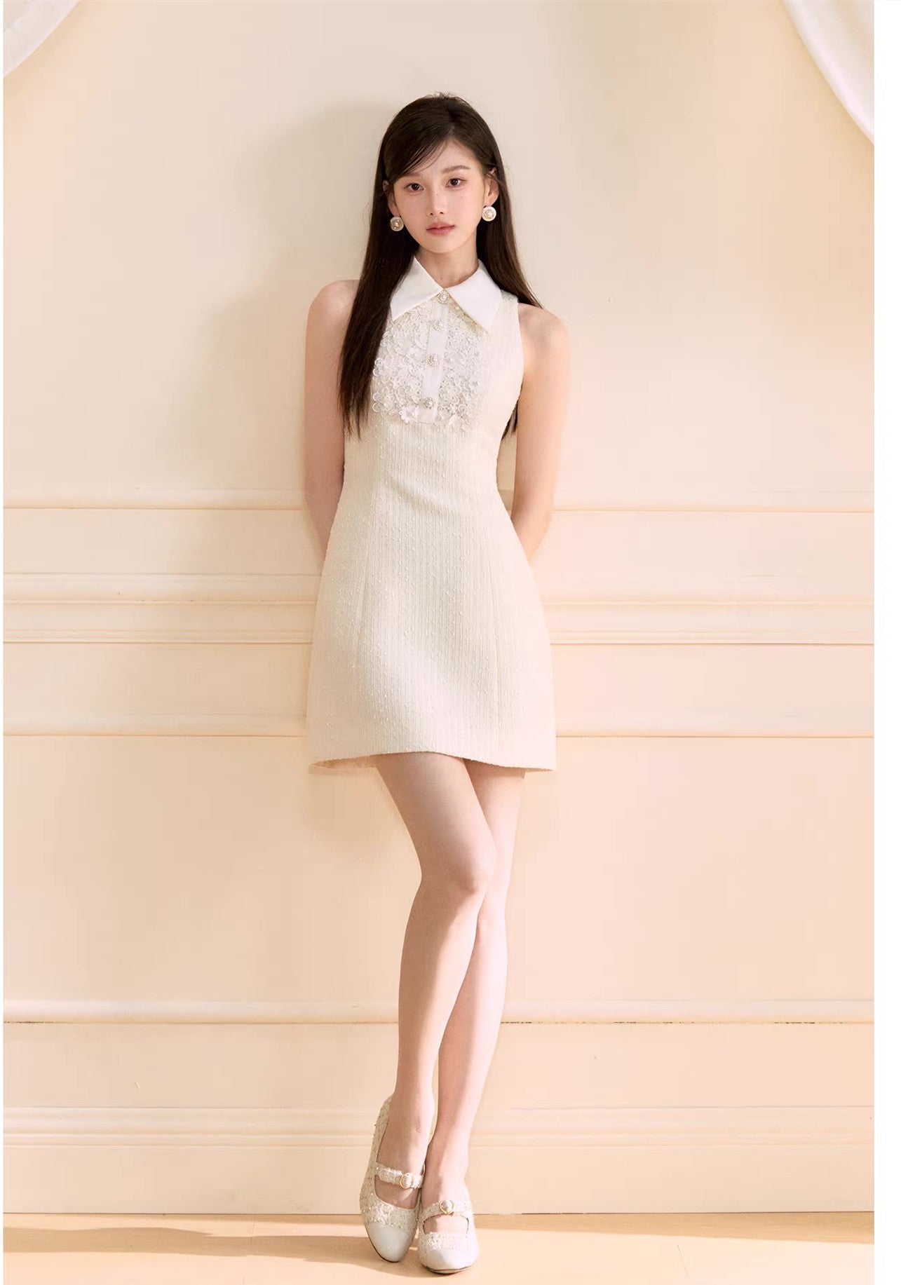 【dress】レースドッキングツイードミニワンピース  N3722