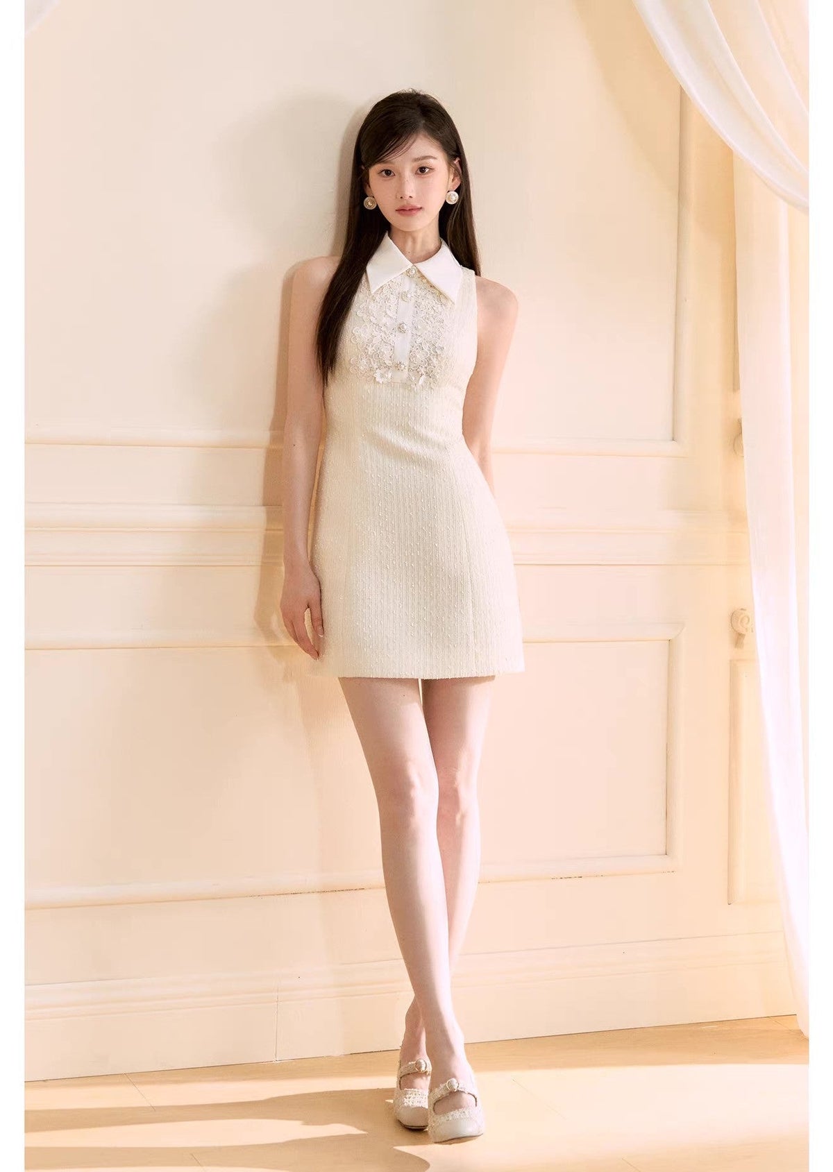 【dress】レースドッキングツイードミニワンピース  N3722
