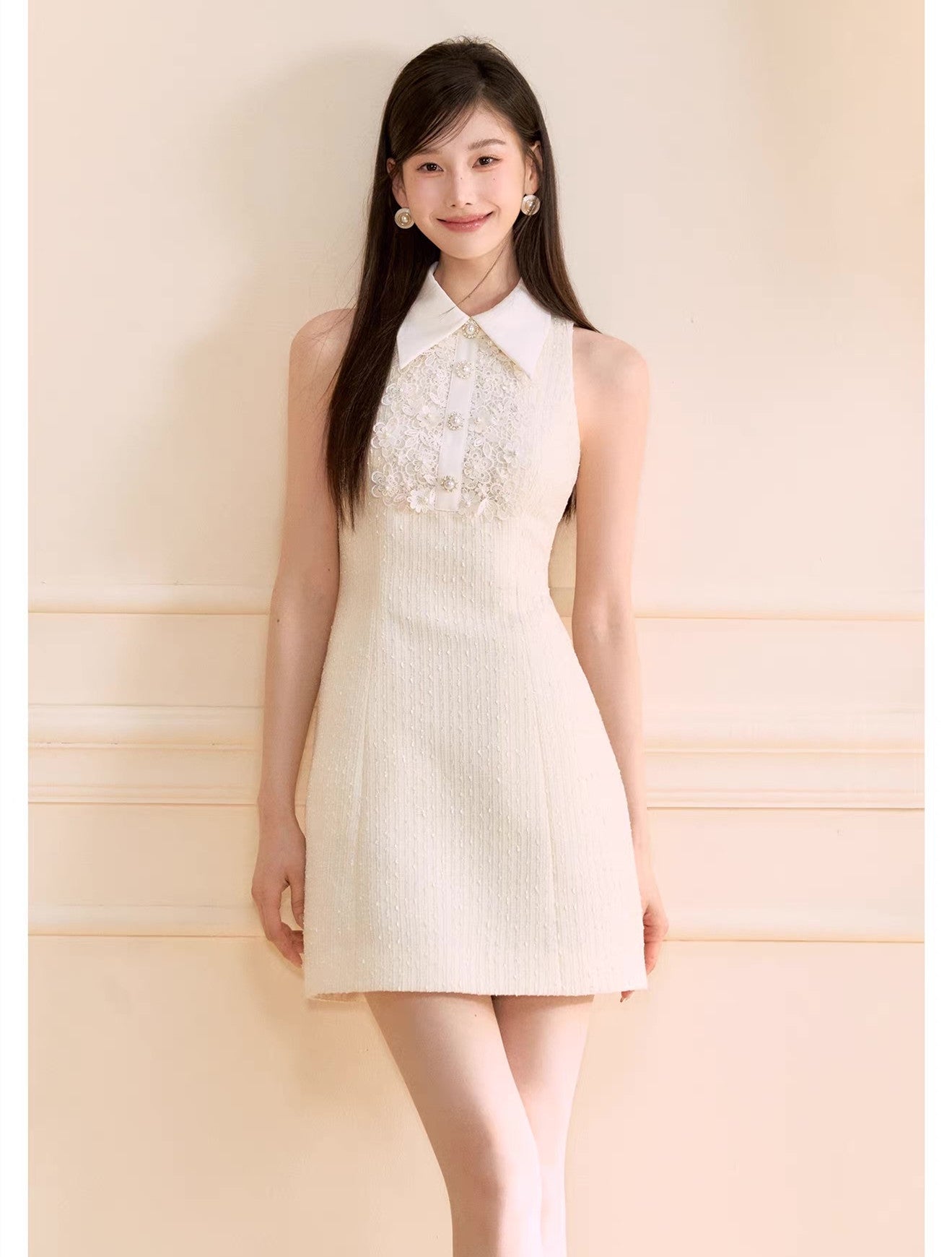 【dress】レースドッキングツイードミニワンピース  N3722