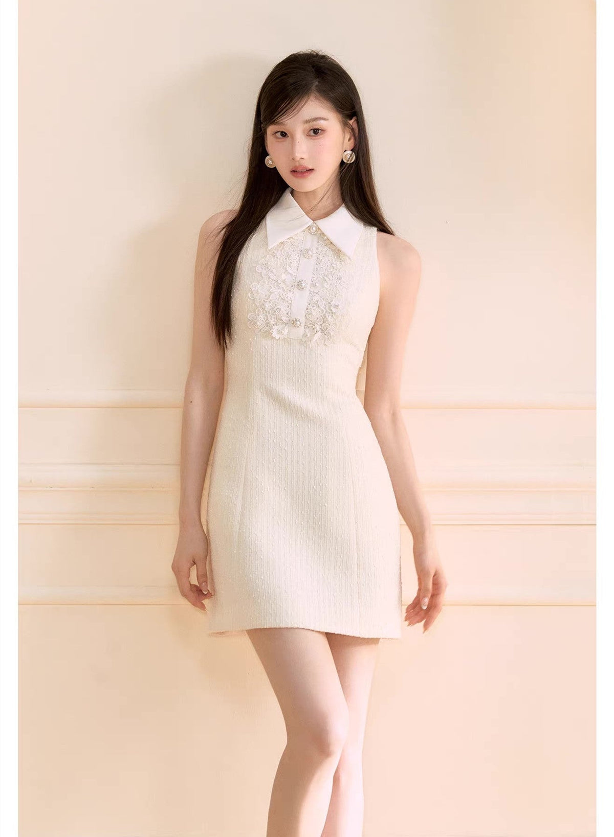 【dress】レースドッキングツイードミニワンピース  N3722