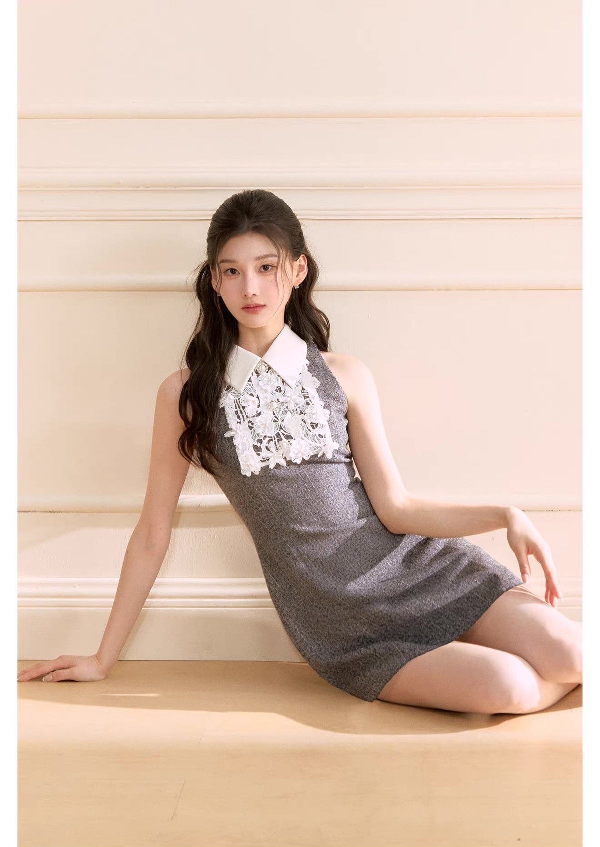 【dress】レースドッキングツイードミニワンピース  N3722