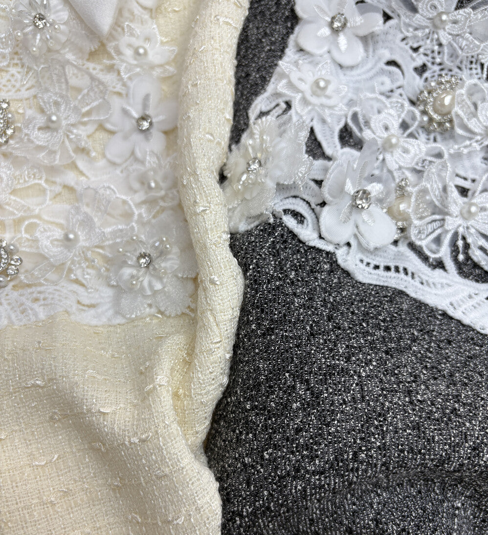 【dress】レースドッキングツイードミニワンピース  N3722