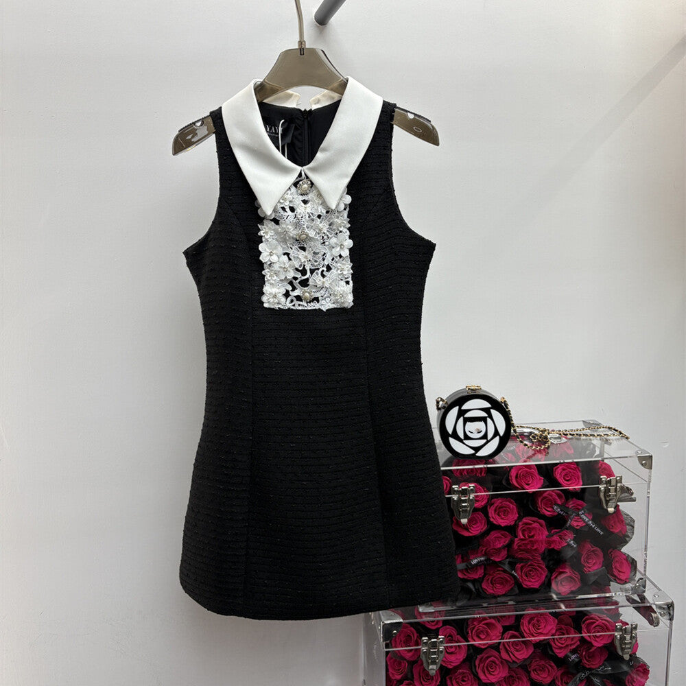 【dress】レースドッキングツイードミニワンピース  N3722