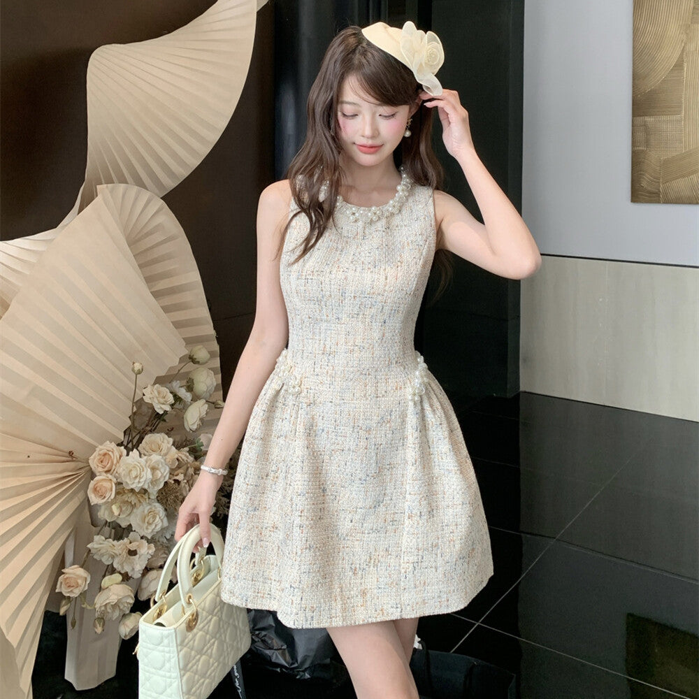 【dress】パール付きフレアミニワンピース  N3723