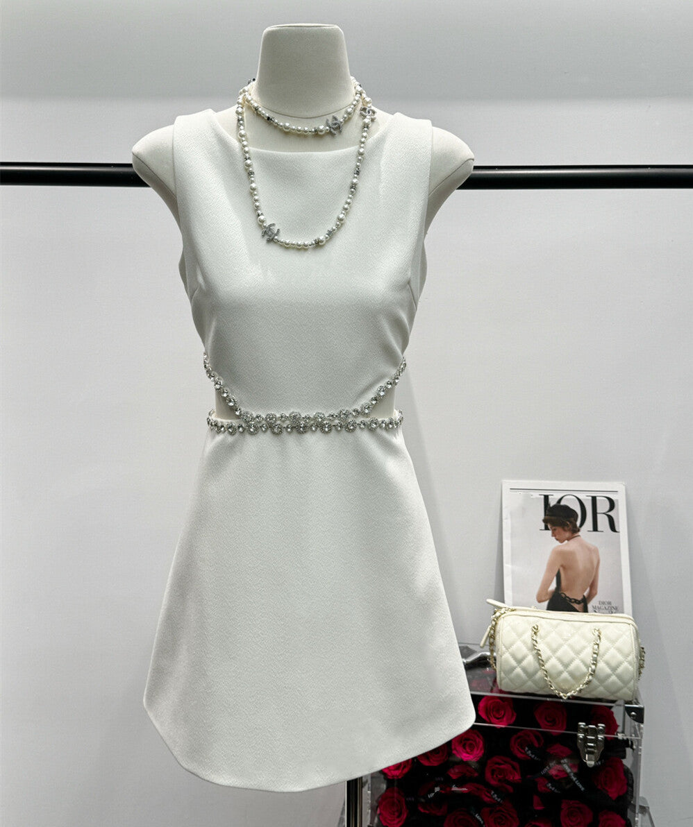 【dress】ウエストカットビジュー付きミニワンピース  N3724
