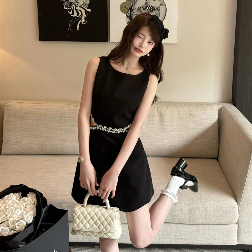 【dress】ウエストカットビジュー付きミニワンピース  N3724