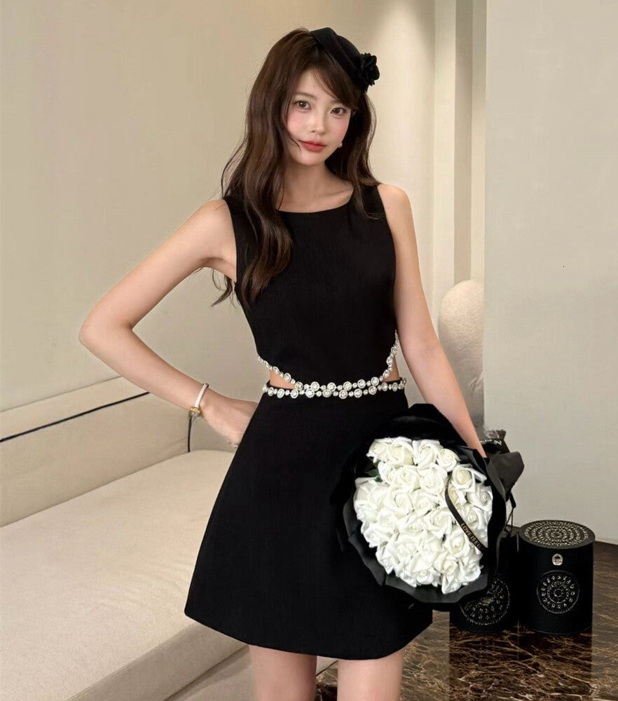【dress】ウエストカットビジュー付きミニワンピース  N3724