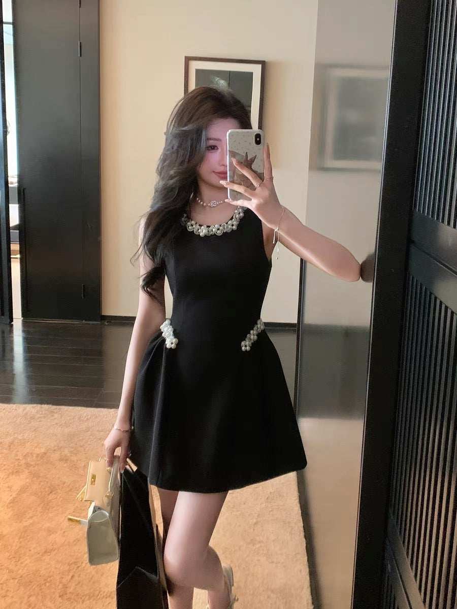 【dress】パール付きフレアミニワンピース  N3723