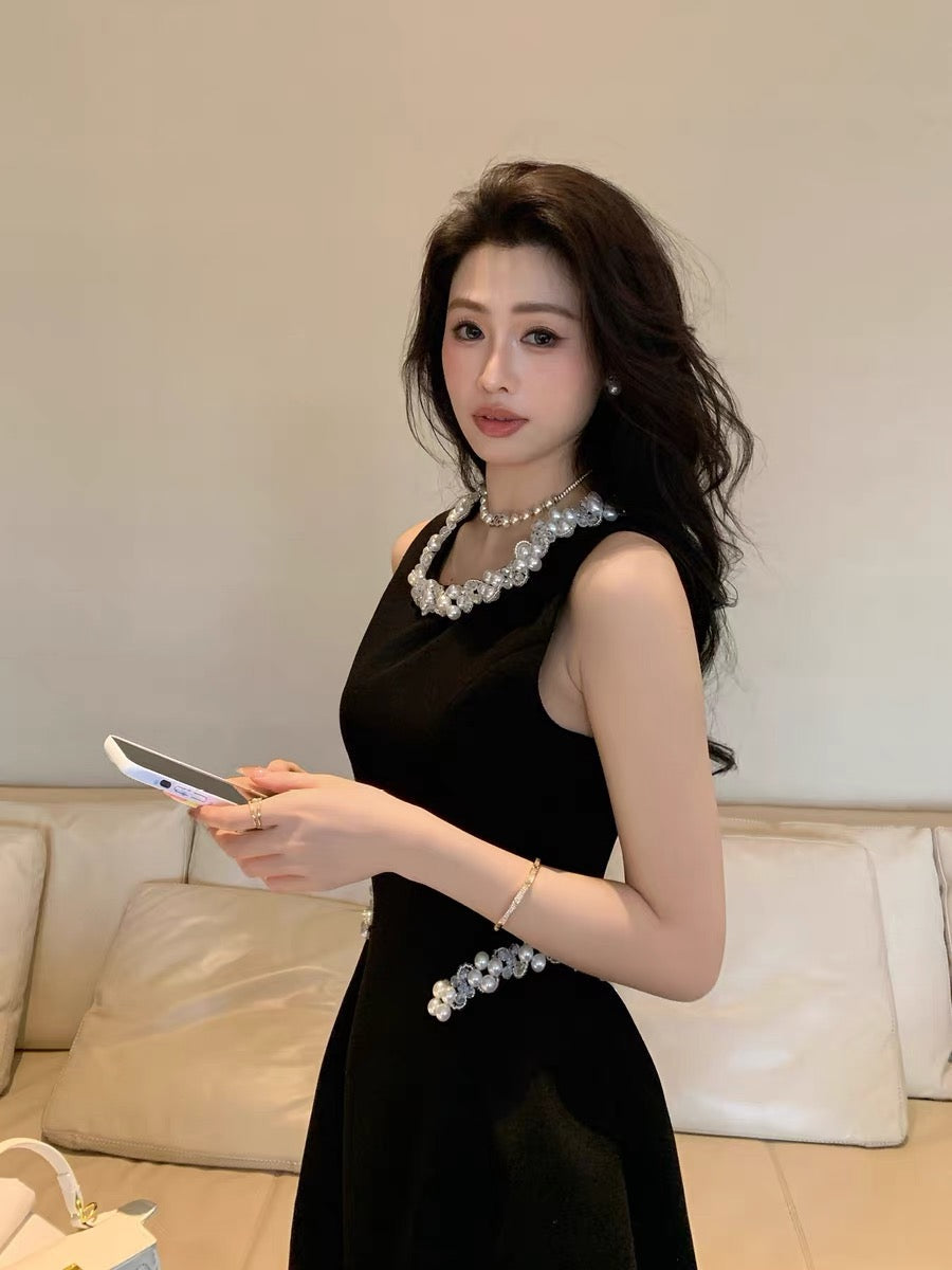 【dress】パール付きフレアミニワンピース  N3723
